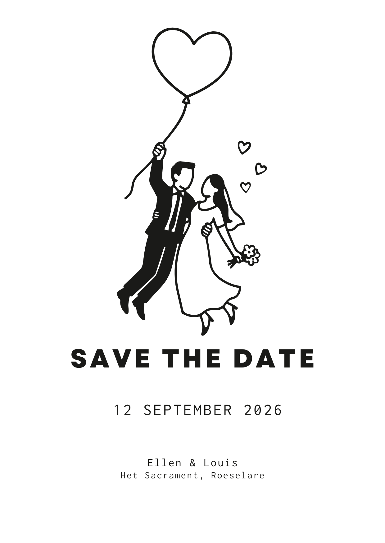Illustratie van Ellen en Louis die zweven met een hartvormige ballon